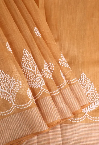 Cantaloupe Orange Manipuri Cotton Sarees Without Zari With Tree Mottif