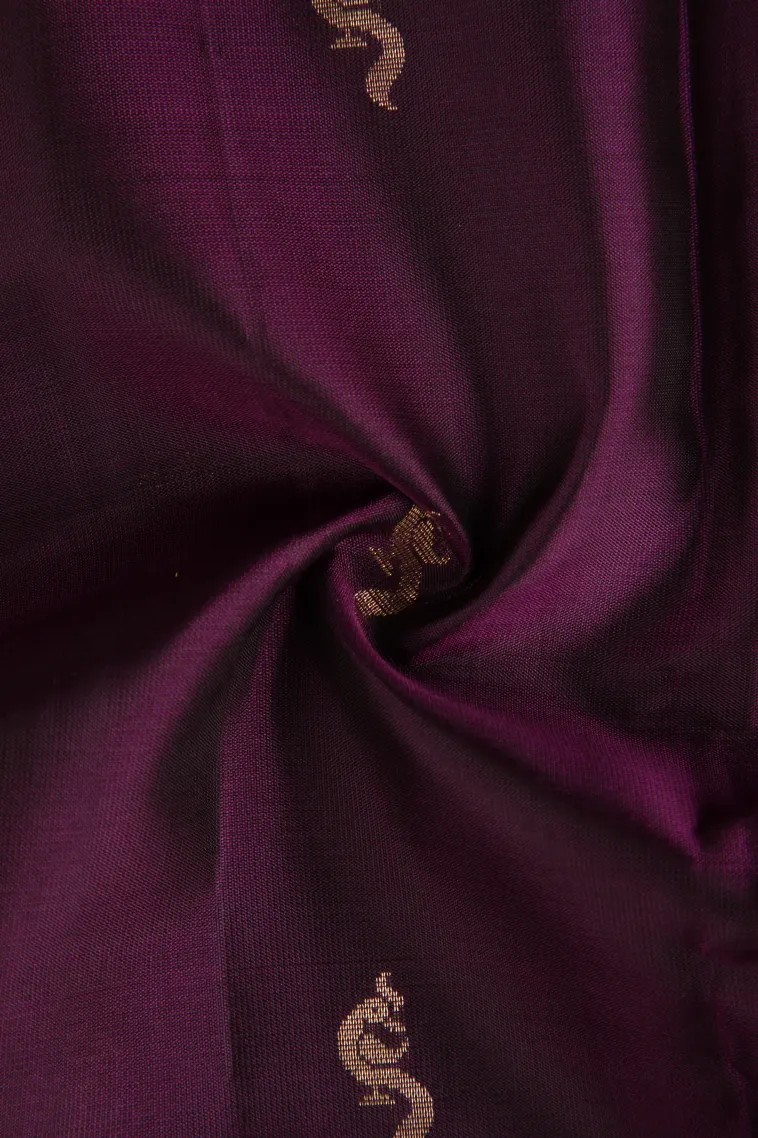 Mulberry Purple Soft Silk Saree with Gold Zari Peacock Motifs view 4