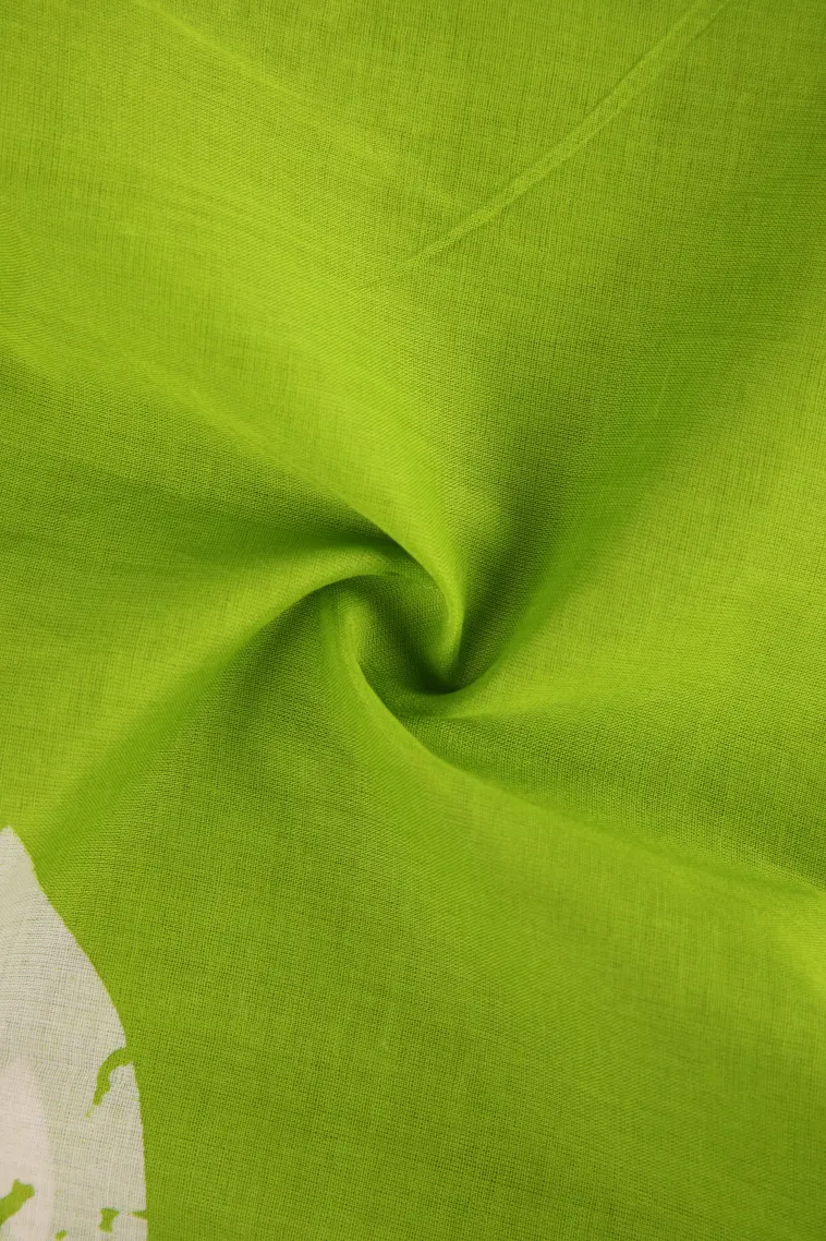 Lime Green Mul Mul Cotton Without Zari With Floral Patterns view 4