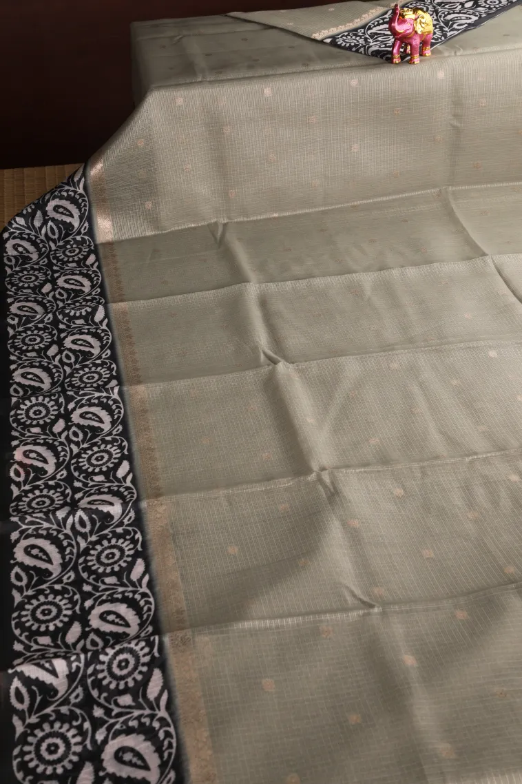 Pistachio Green Manipuri Cotton Sarees with Gold Zari Buttis (small Dots Or Motifs) view 2