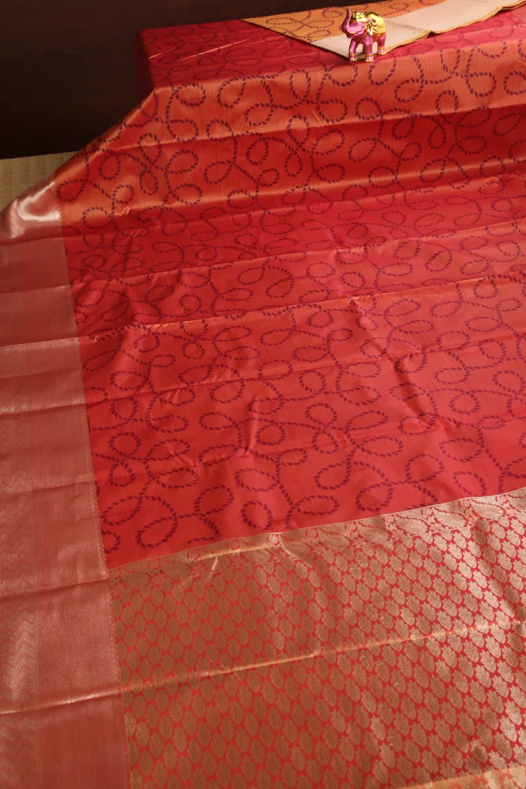 Ginger Orange Soft Silk Sarees with Bronze Zari Geometric Shapes view 2