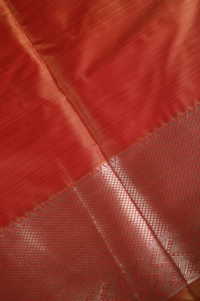 Ginger Orange Soft Silk Sarees with Bronze Zari Geometric Shapes view 3