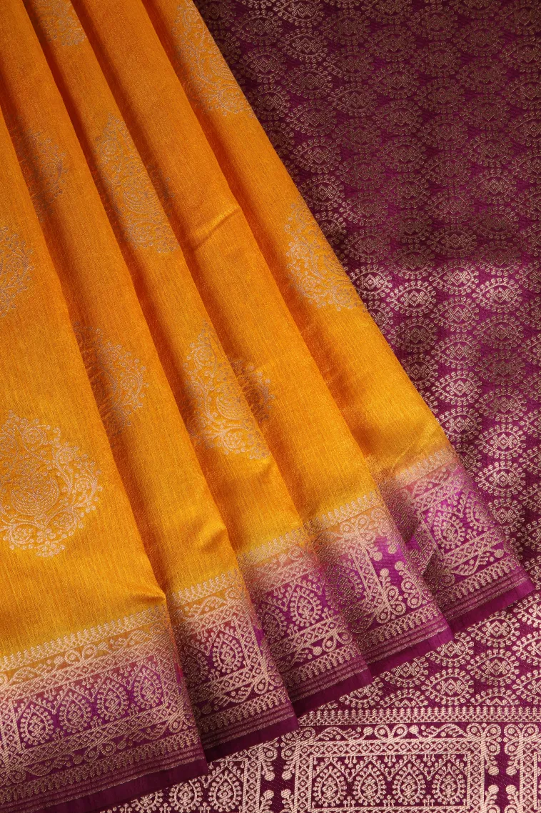 Lemon Yellow Banaras Sarees with Gold Zari Puttas