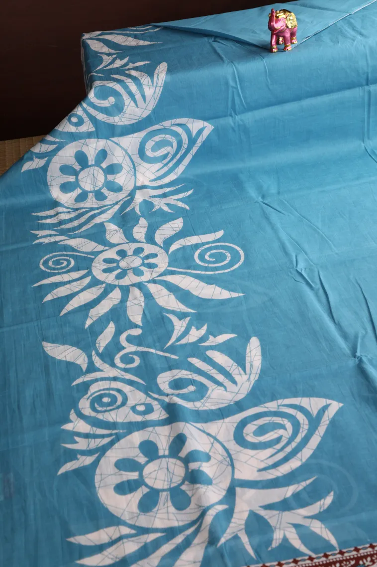 Sky Blue Mul Mul Cotton Without Zari With Floral Patterns view 2