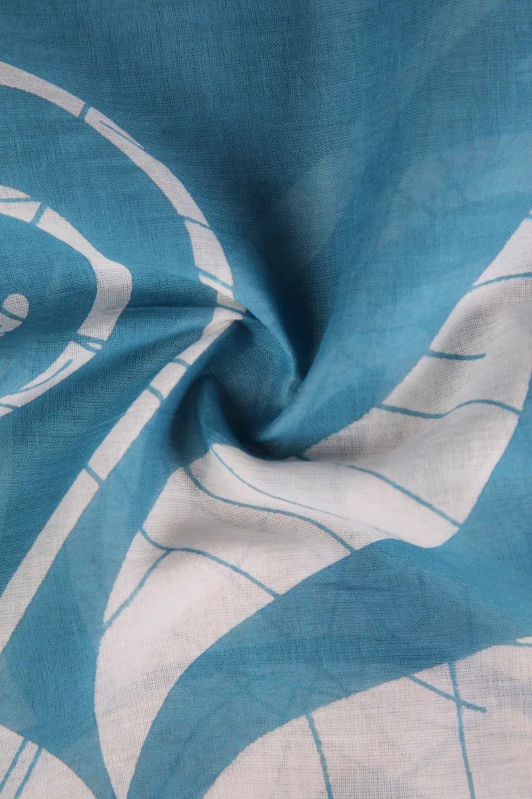 Sky Blue Mul Mul Cotton Without Zari With Floral Patterns view 4