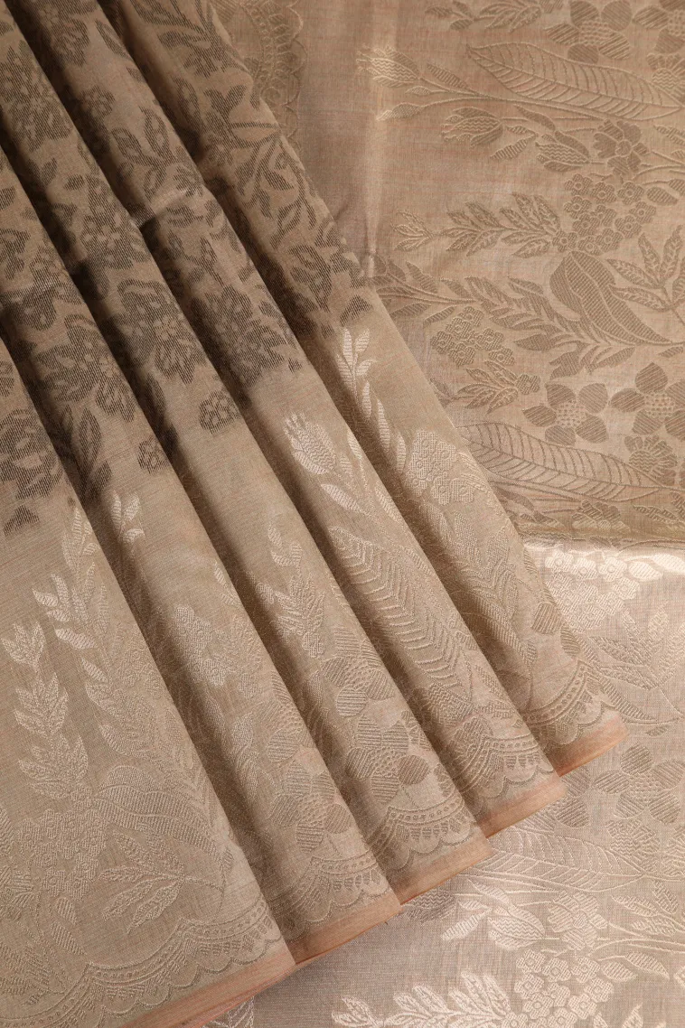 Cider Orange Tussar Saree with Antic Zari Flower Mottif view 1