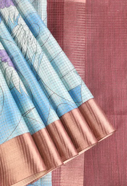 Cerulean Blue Jute Sarees with Antic Zari Animal And Bird Motifs