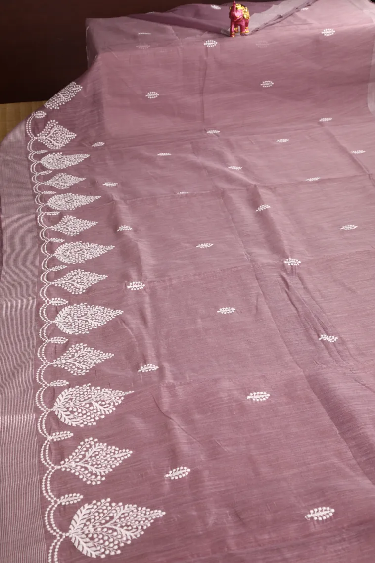 Grape Purple Manipuri Cotton Sarees Without Zari With Tree Mottif view 2