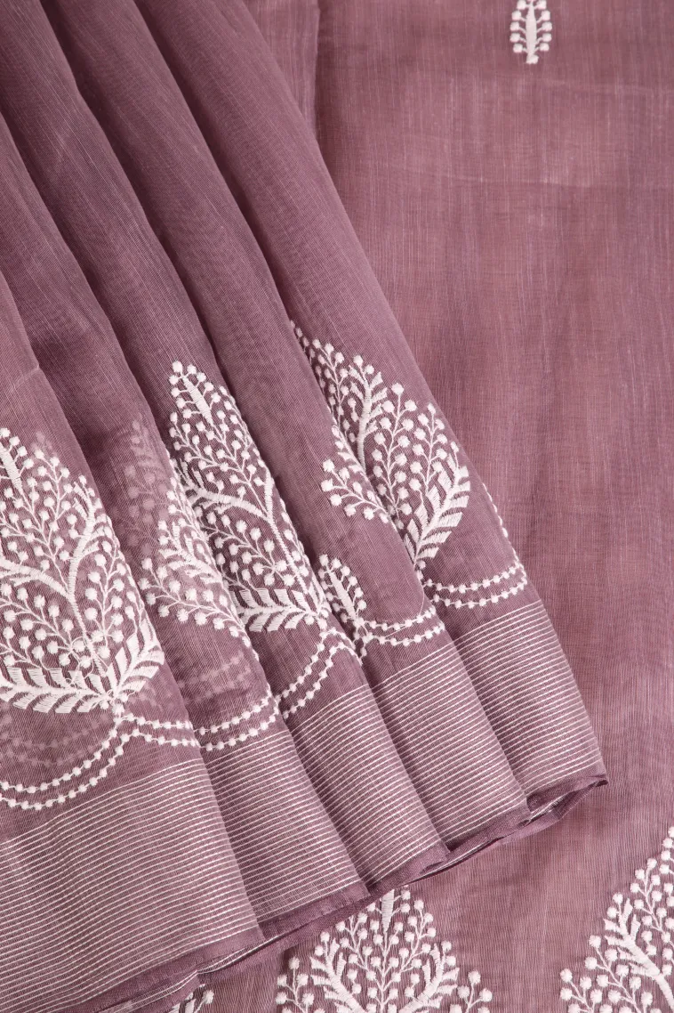 Grape Purple Manipuri Cotton Sarees Without Zari With Tree Mottif