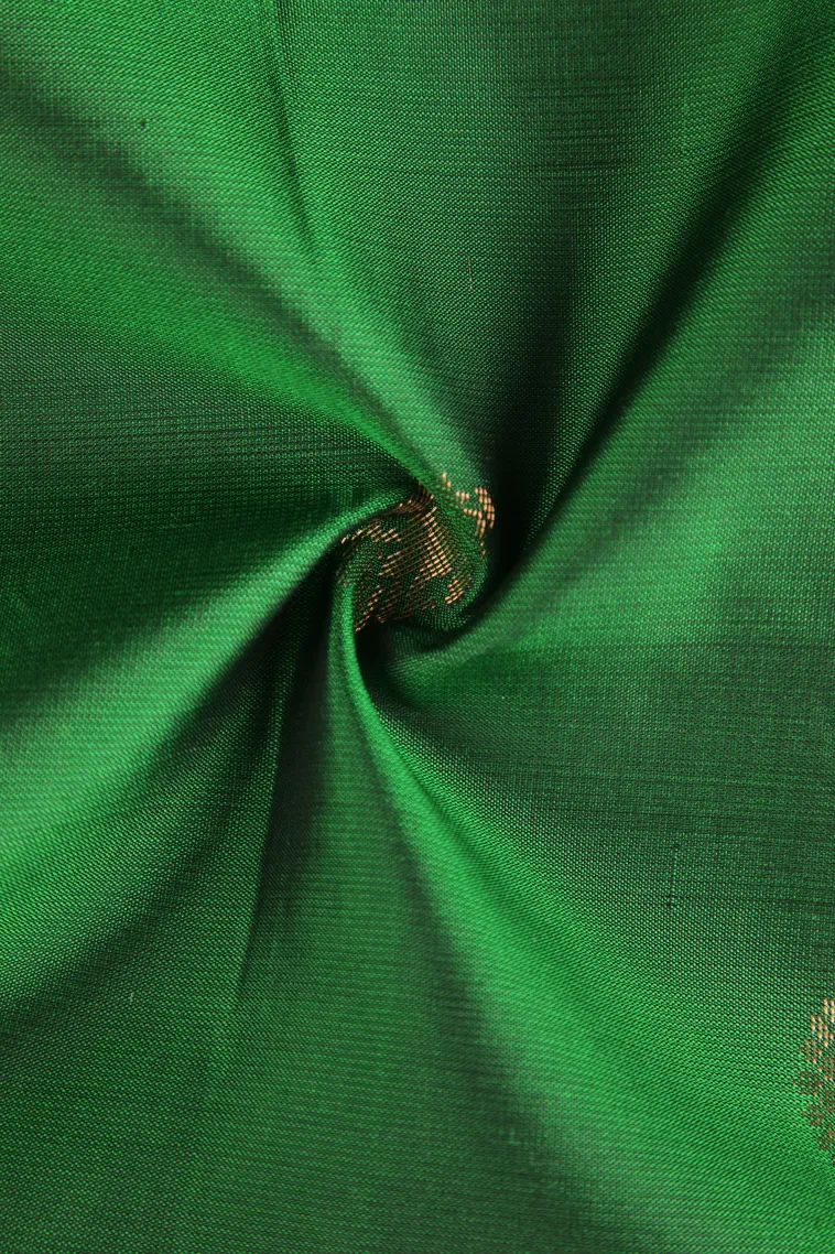 Seaweed Green Soft Silk Saree with Copper Zari Straipes And Puttas view 4