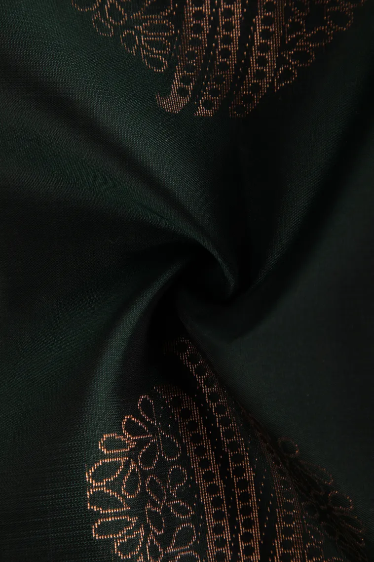 Bottle Green Soft Silk Saree with Copper Zari Straipes And Puttas view 4