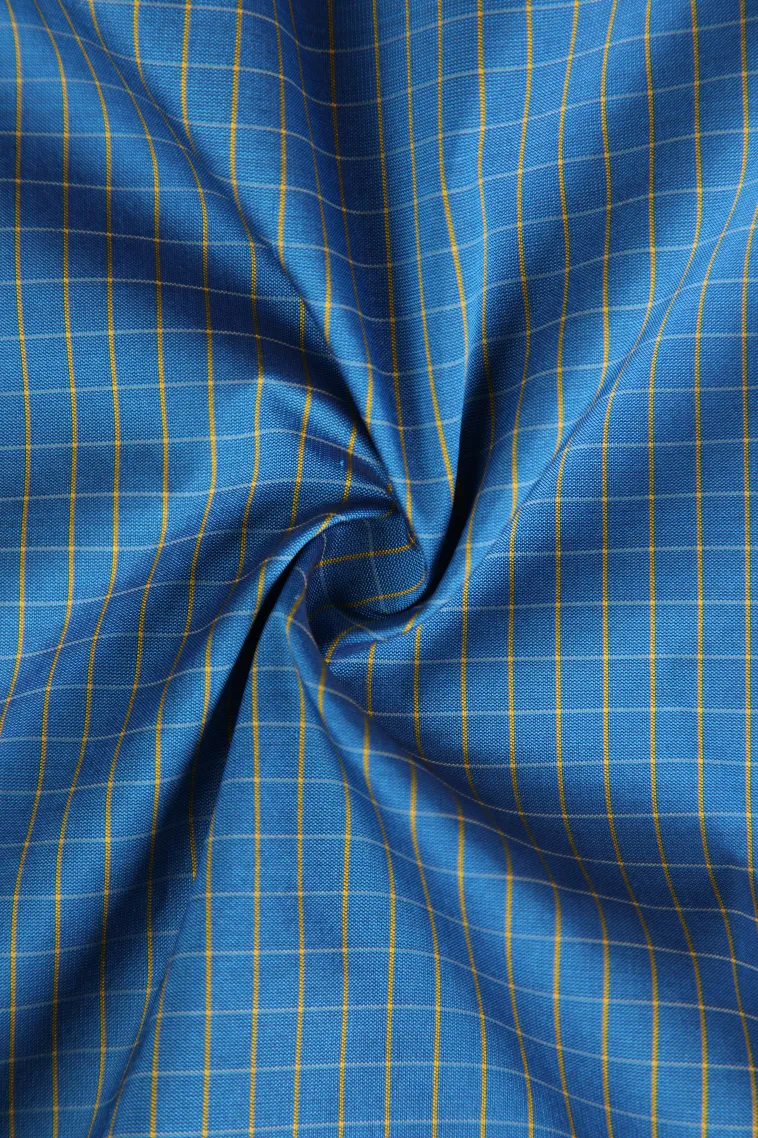 Cerulean Blue Soft Silk Saree with Gold Zari Checks And Puttas view 4