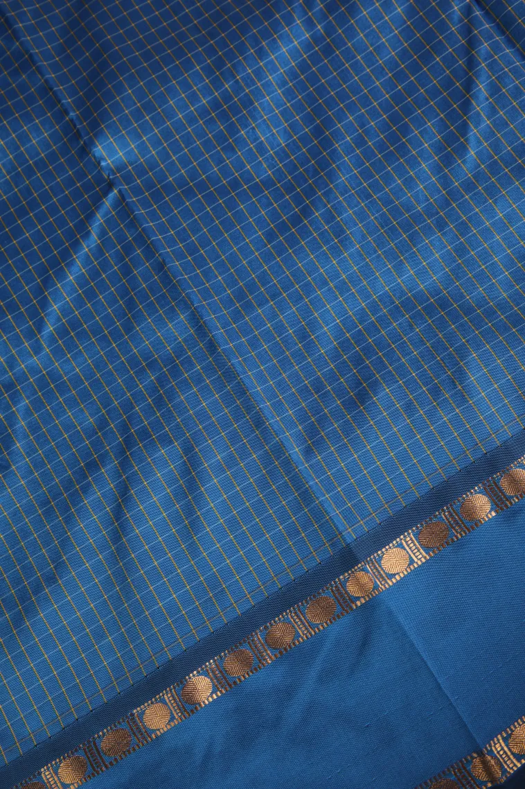 Cerulean Blue Soft Silk Saree with Gold Zari Checks And Puttas view 3