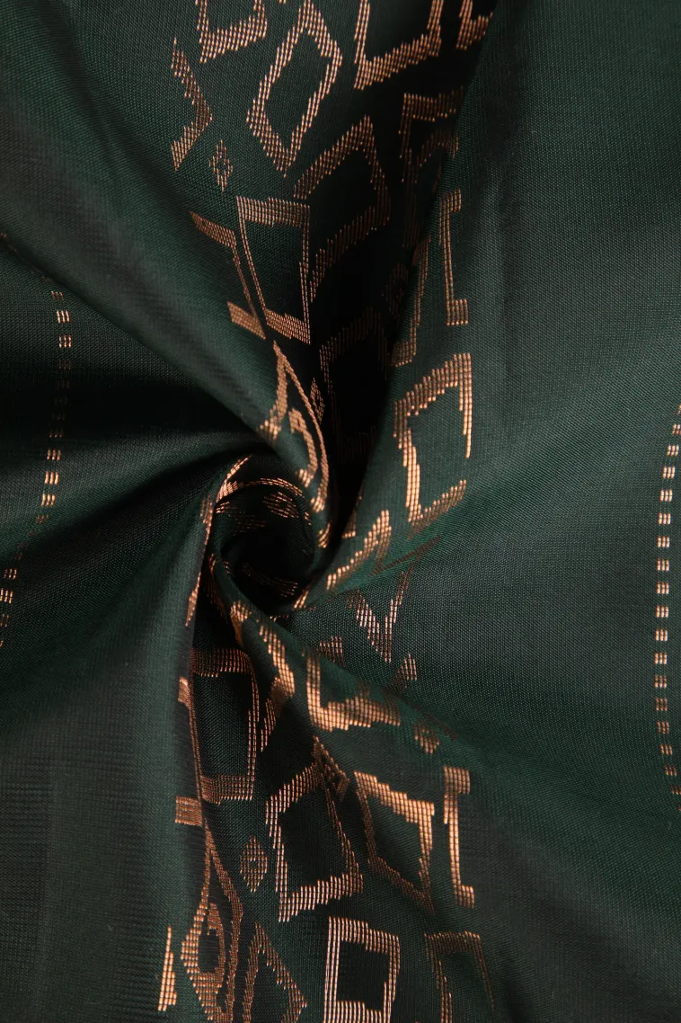 Bottle Green Soft Silk Saree with Copper Zari Straipes And Puttas view 4