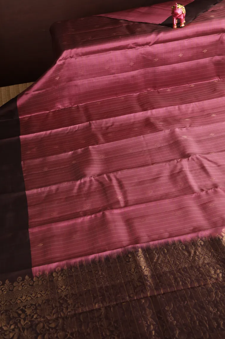 Magenta Purple Soft Silk Saree with Gold Zari Checks And Puttas view 2