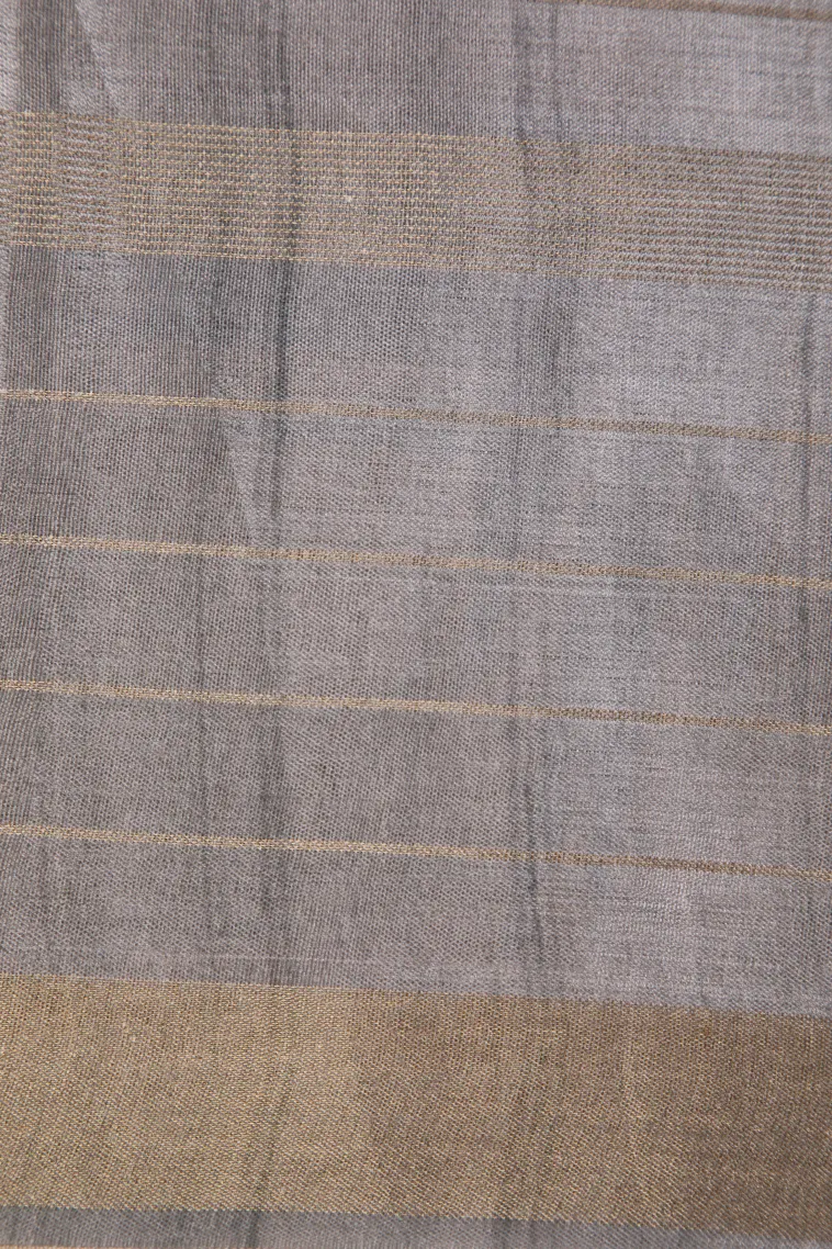 Ivory White Tussar Saree with Gold Zari Checks view 3