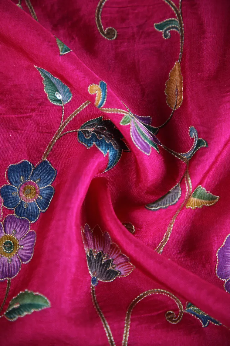 Fuscia Pink Banaras Sarees with Gold Zari Floral Patterns view 4