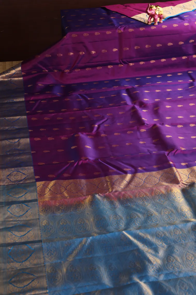 Magenta Purple Soft Silk Saree with Gold Zari Buttis (small Dots Or Motifs) view 2