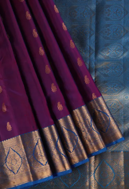 Magenta Purple Soft Silk Saree with Gold Zari Buttis (small Dots Or Motifs)