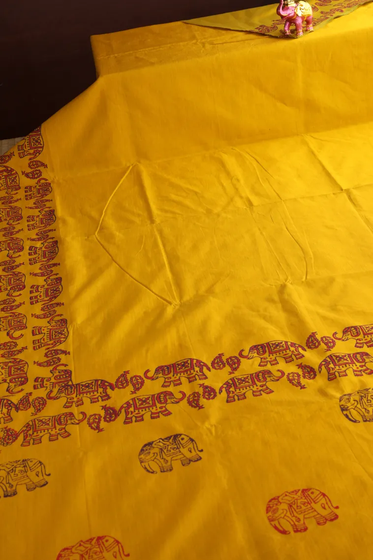 Lemon Yellow Poly Cotton Sarees Without Zari With Plain view 2