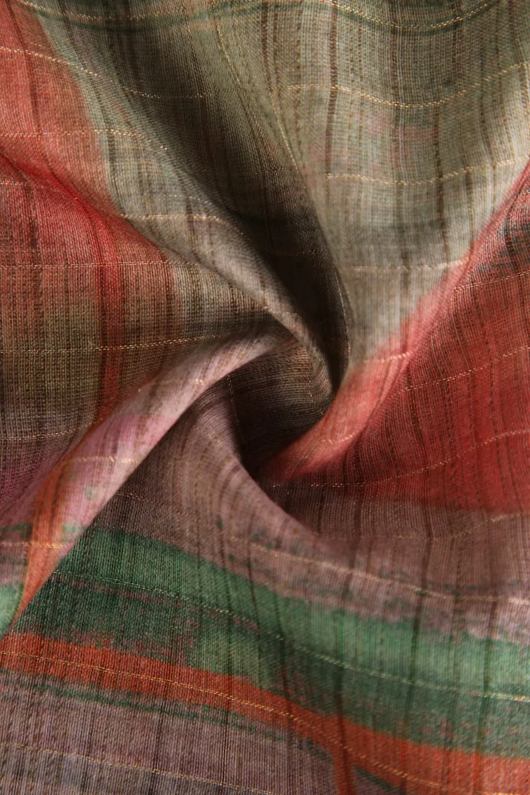 Lime Green Semi Tussar Silk with Gold Zari Geometric Shapes view 4