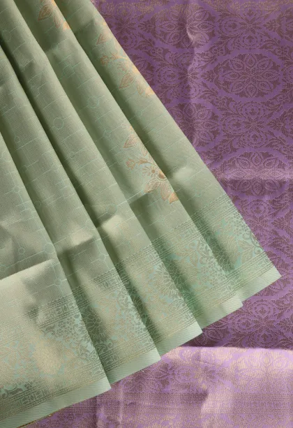 Pistachio Green Apoorva Silk Sarees with Bronze Zari Geometric Shapes