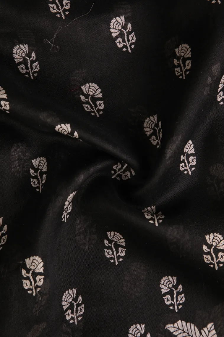 Rock Black Chanderi Cotton Sarees with Copper Zari Eliphant Mottif view 4