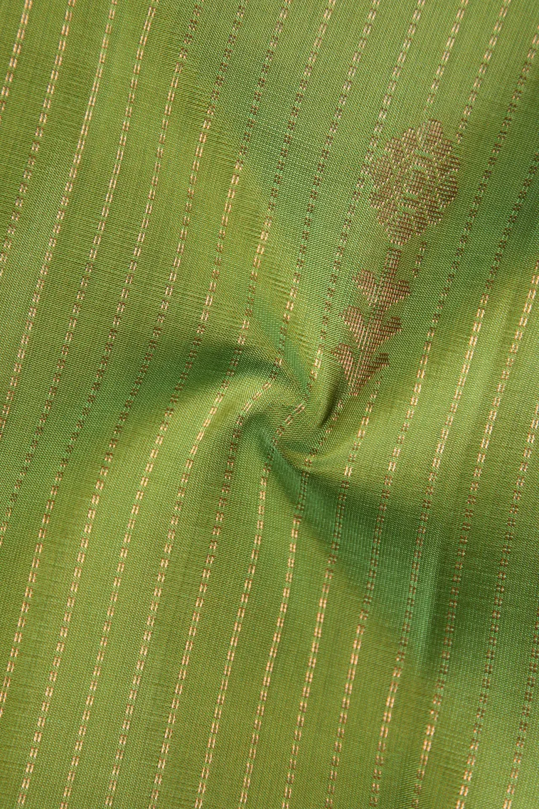 Olive Green Soft Silk Saree with Copper Zari Straipes And Puttas view 4