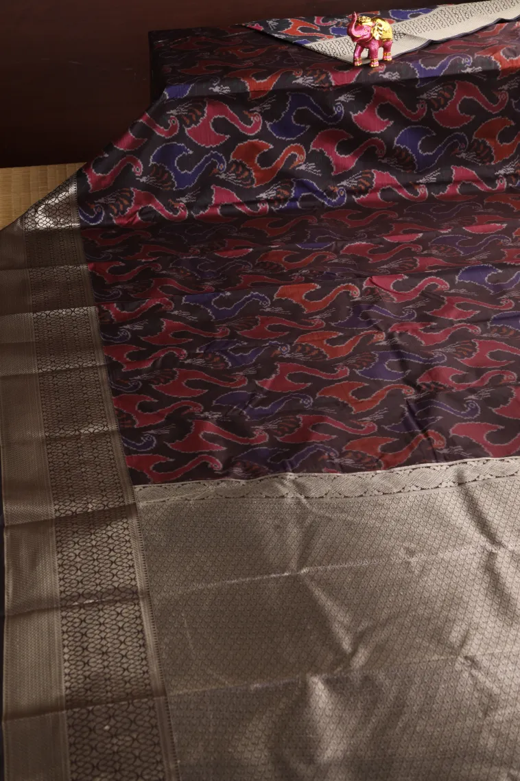 Coffee Brown Soft Silk Sarees with Bronze Zari Peacock Motifs view 2