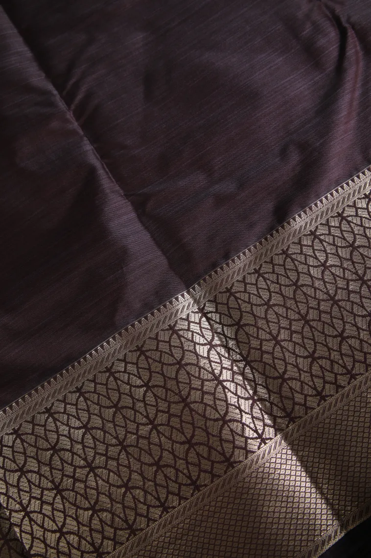 Coffee Brown Soft Silk Sarees with Bronze Zari Peacock Motifs view 3