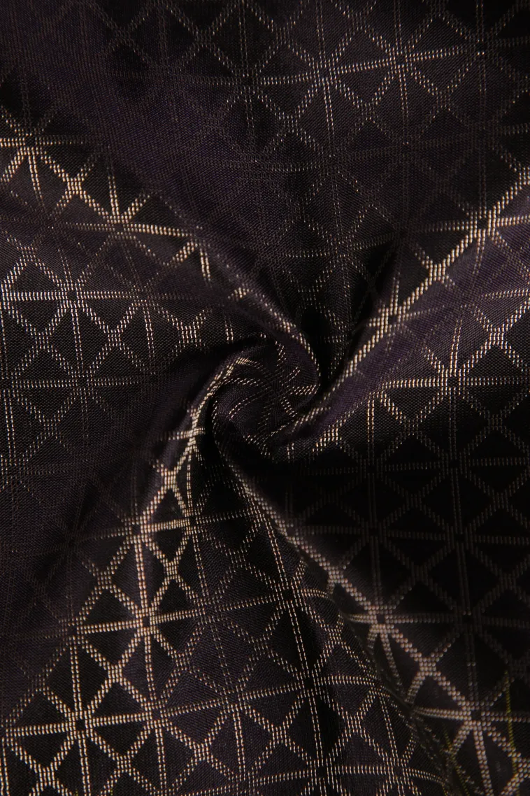 Mahogany Red Soft Silk Saree with Silver Zari Geometric Shapes view 4