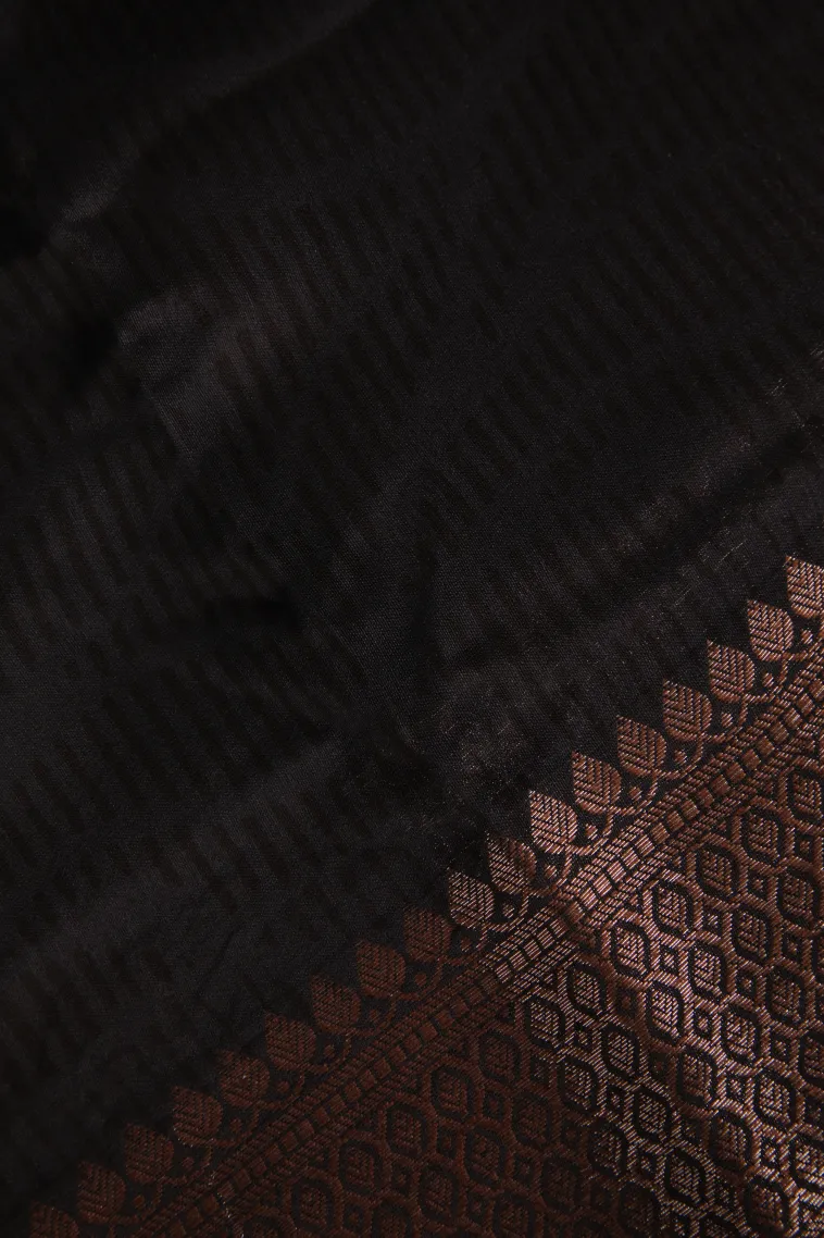 Eel Black Chanderi Cotton Sarees with Copper Zari Geometric Shapes view 3