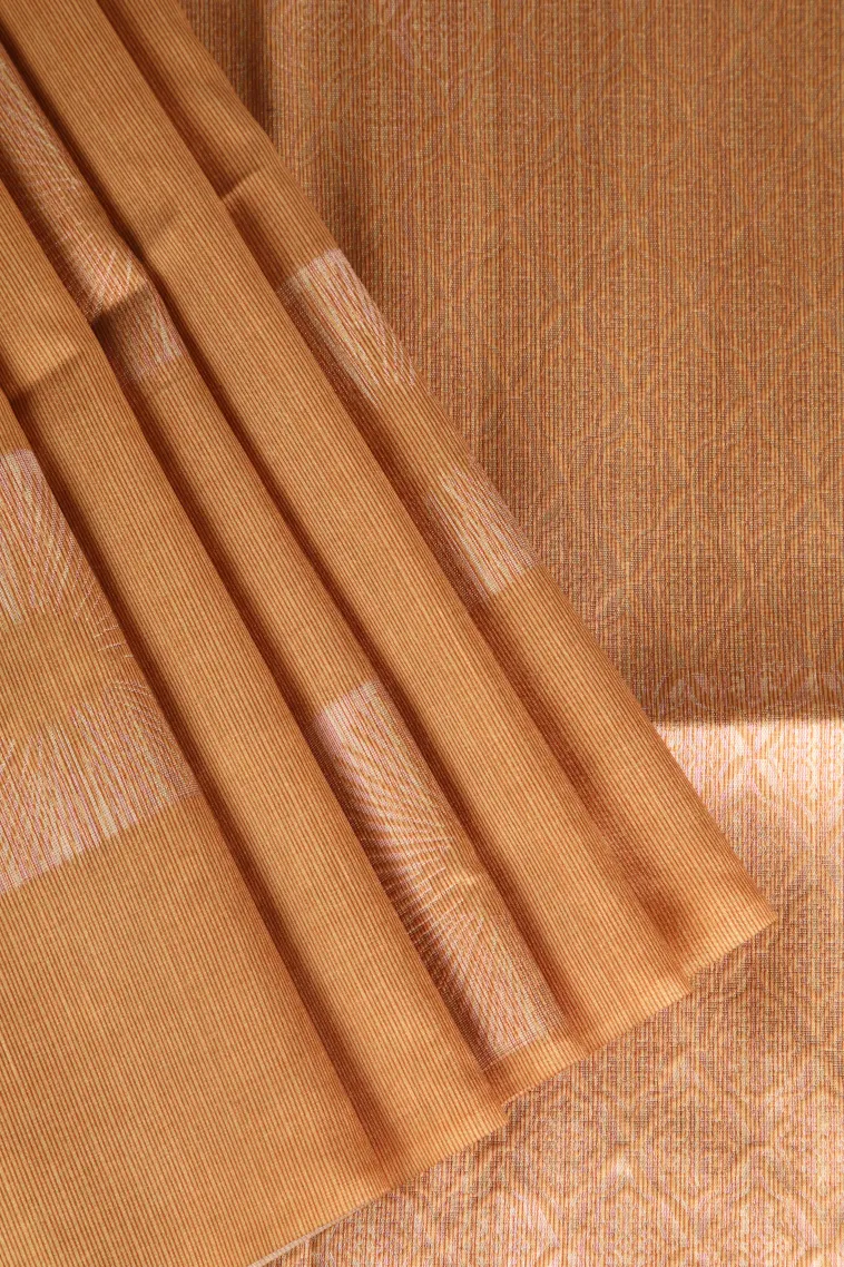 Merigold Orange Tussar Saree Without Zari With Jamandery Pattern