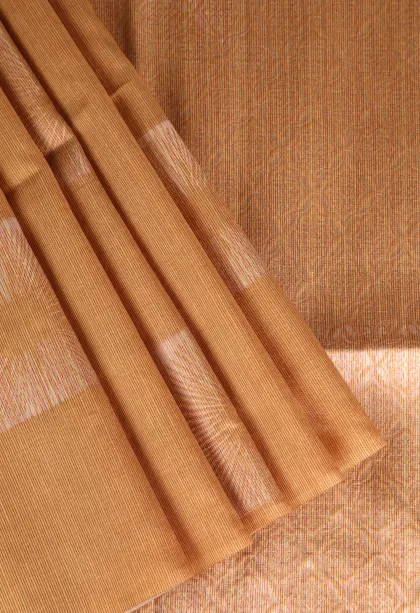 Merigold Orange Tussar Saree Without Zari With Jamandery Pattern