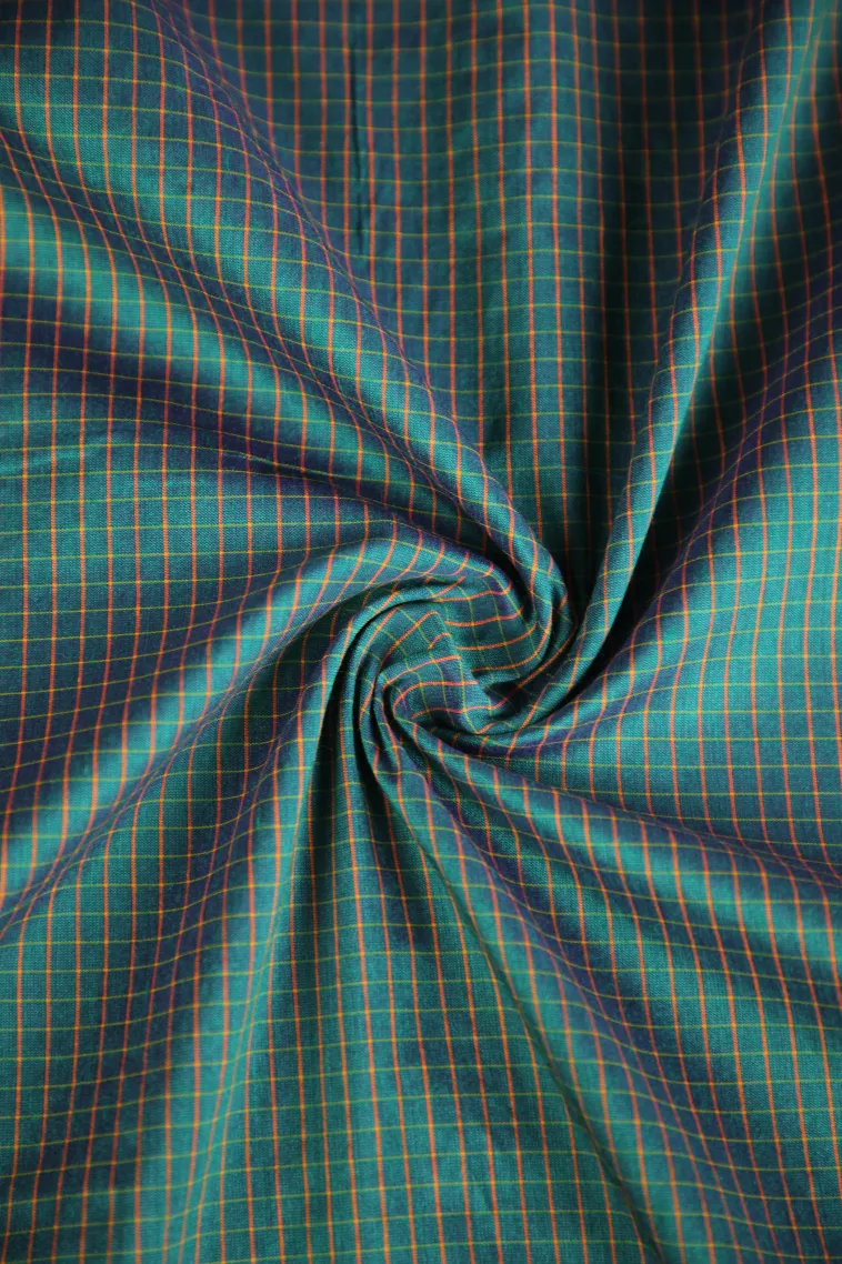 Bottle Green Karishma Cotton with Copper Zari Checks view 4