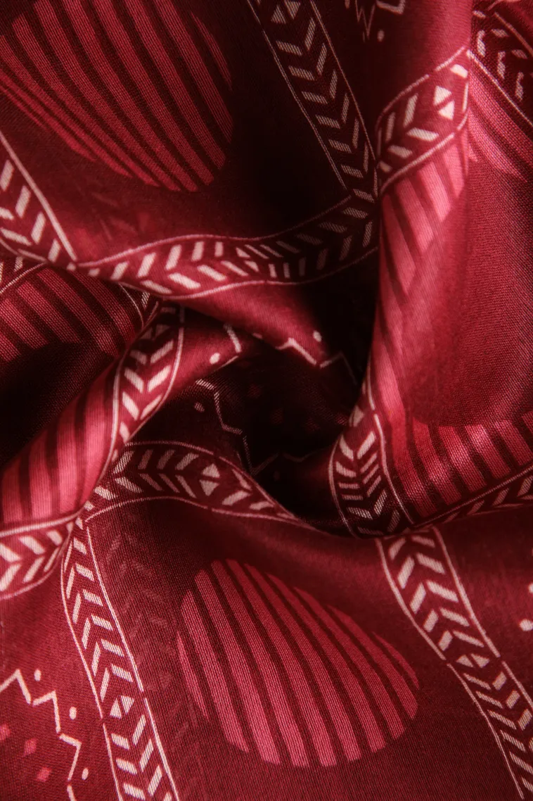 Berry Red Chanderi Cotton Sarees with Copper Zari Geometric Shapes view 4