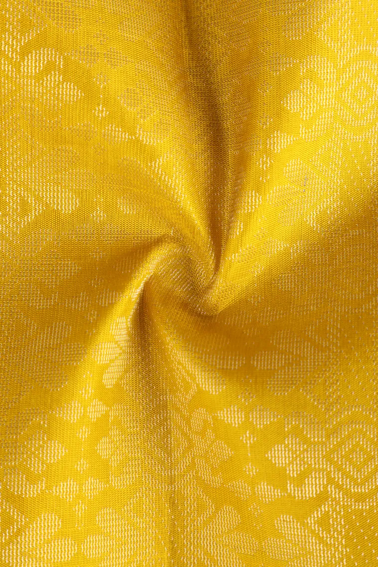 Macaroon Yellow Soft Silk Saree with Silver Zari Floral Patterns view 4