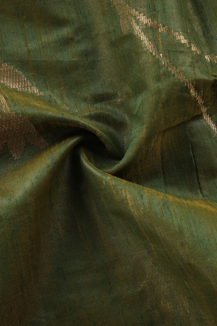 Pickle Green Semi Tussar Silk with Antic Zari Flower Mottif view 4