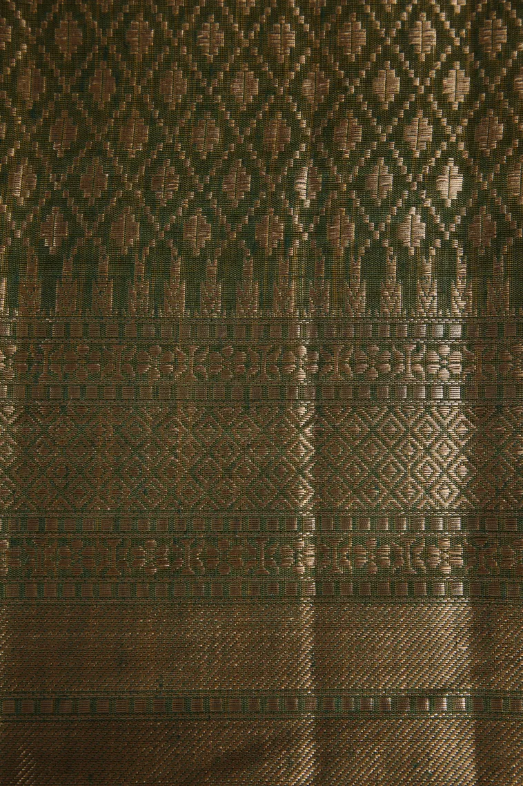 Pickle Green Semi Tussar Silk with Antic Zari Flower Mottif view 3