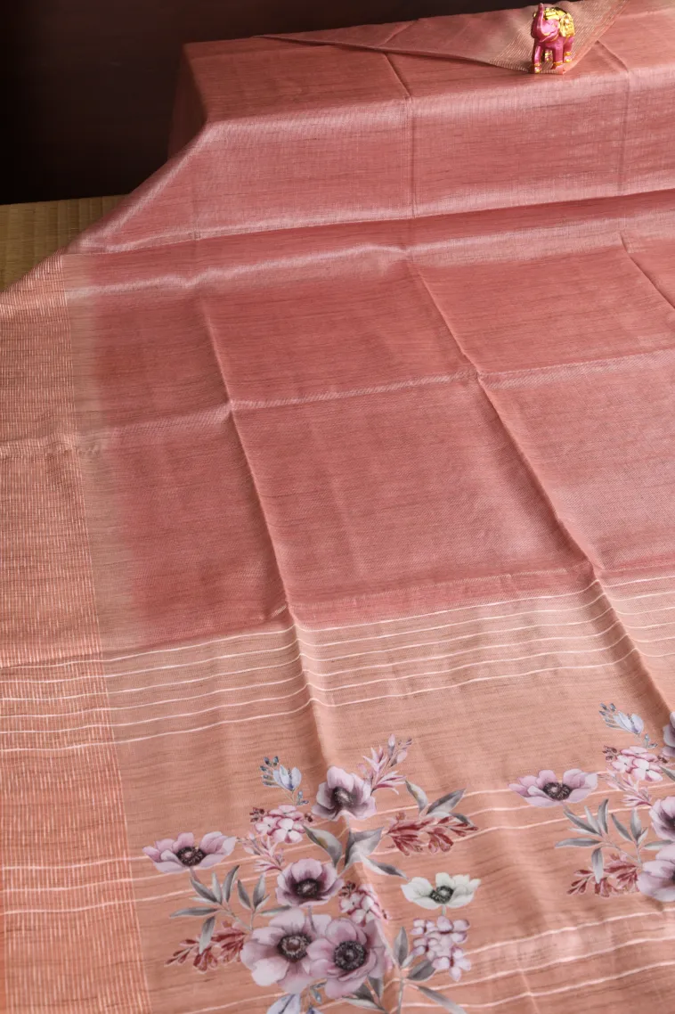 Salmon Pink Semi Tussar Silk Without Zari With Plain view 2