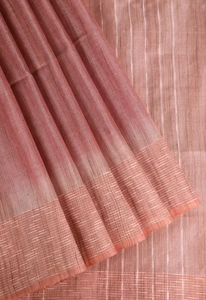 Salmon Pink Semi Tussar Silk Without Zari With Plain