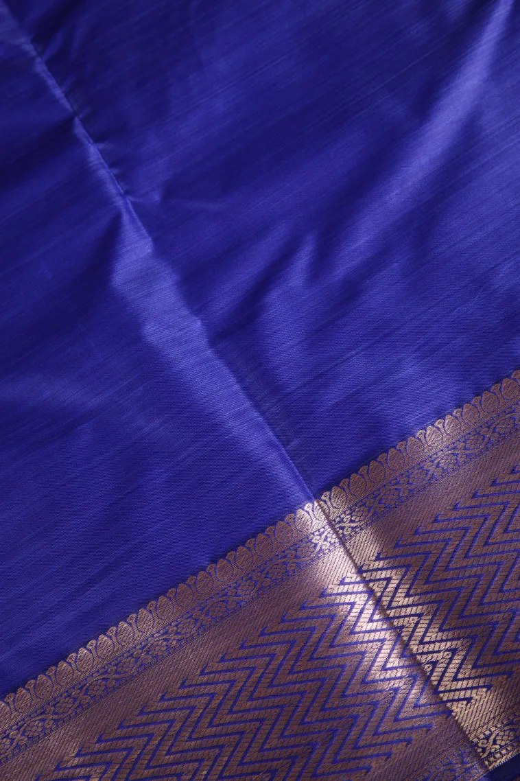 Cobalt Blue Soft Silk Sarees with Bronze Zari Floral Patterns view 3