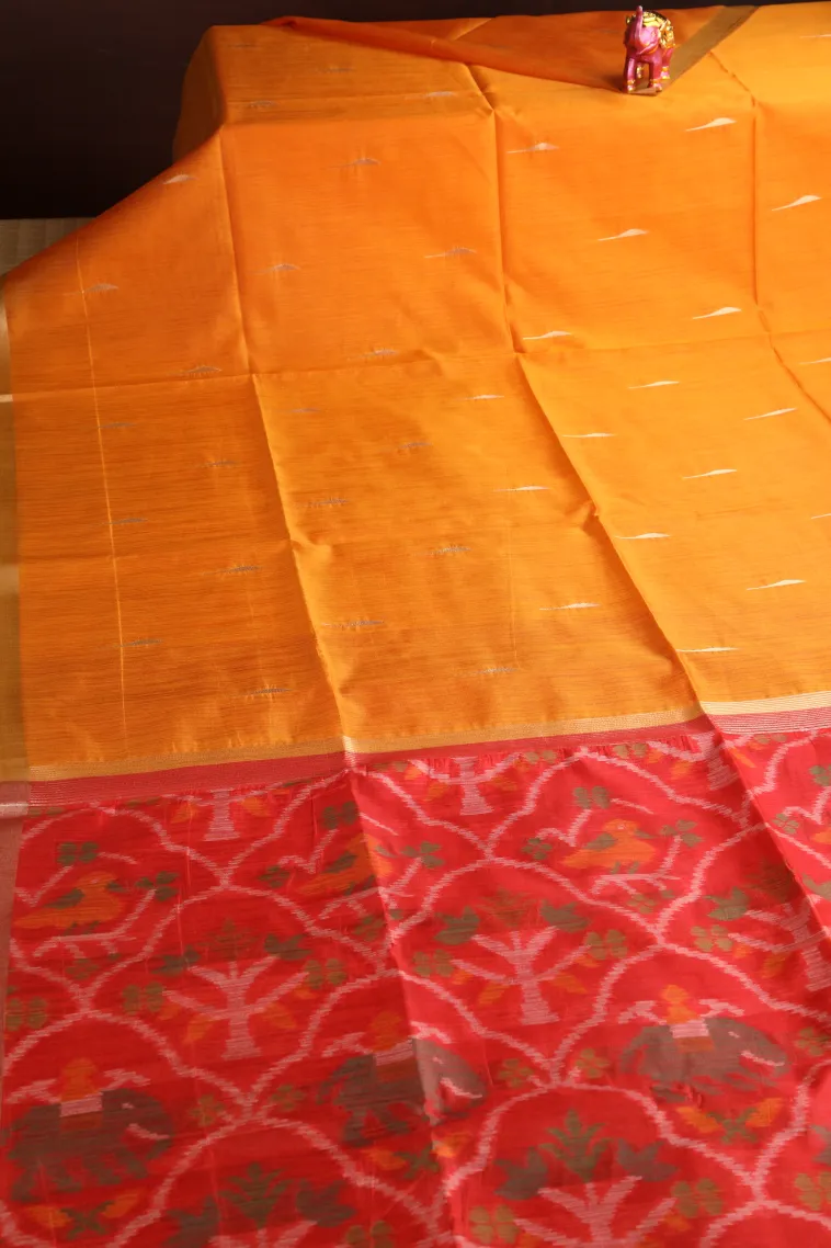 Carrot Orange Silk Cotton Sarees with Gold Zari Buttis (small Dots Or Motifs) view 2