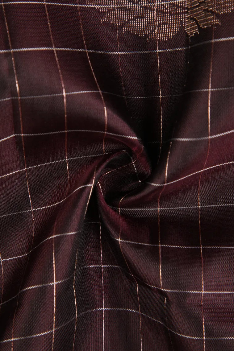 Jam Red Soft Silk Saree with Gold And Silver Zari Checks And Puttas view 4