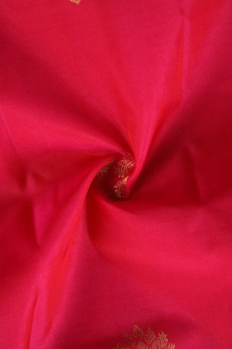 Punch Pink Soft Silk Saree with Gold Zari Buttis (small Dots Or Motifs) view 4