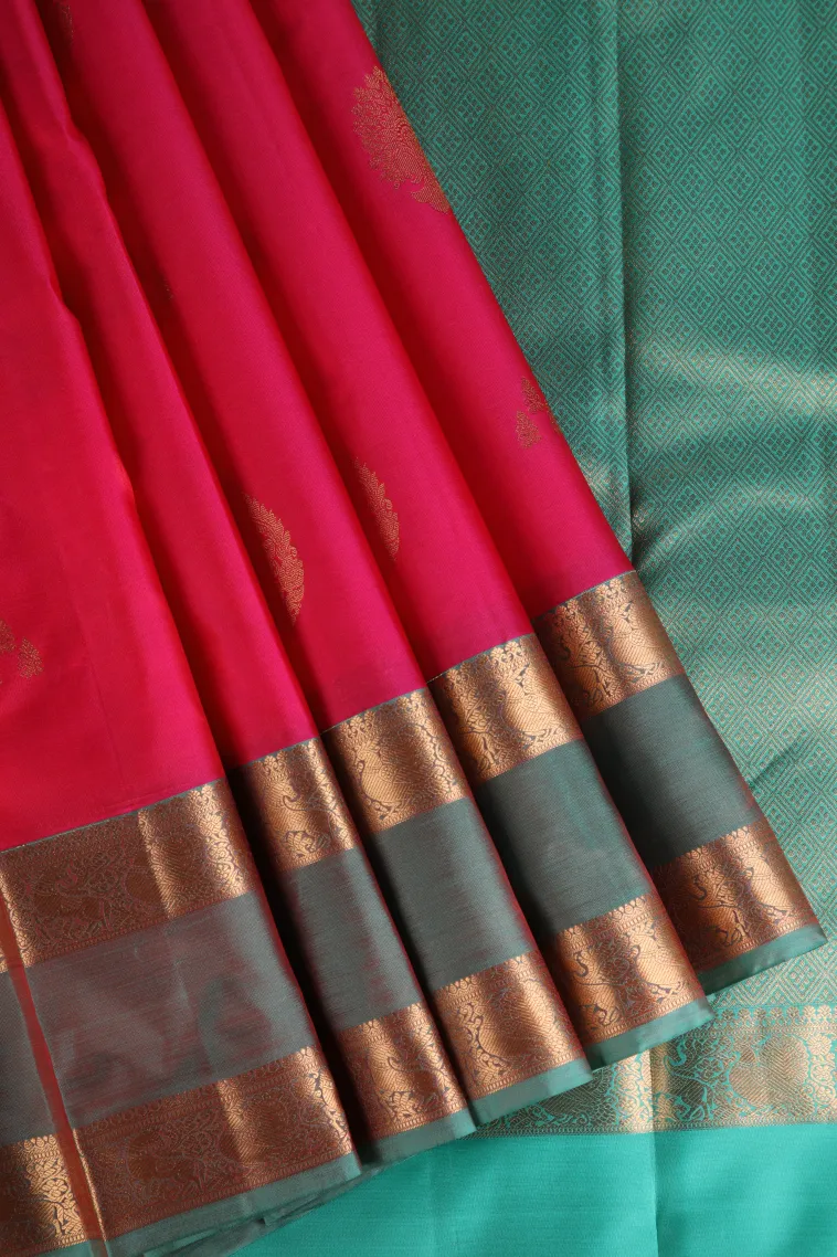 Punch Pink Soft Silk Saree with Gold Zari Buttis (small Dots Or Motifs)