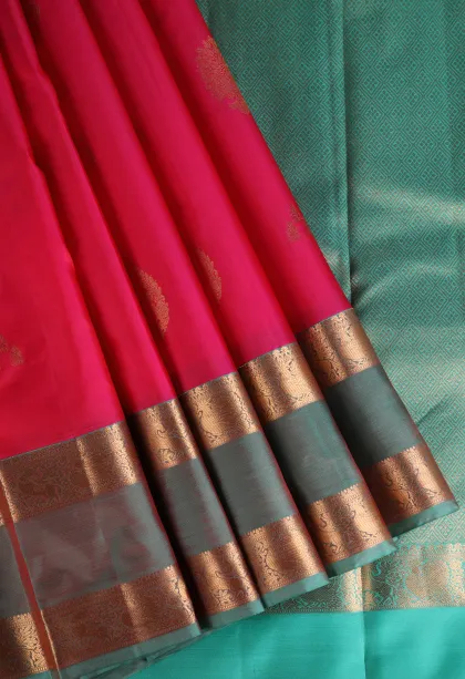 Punch Pink Soft Silk Saree with Gold Zari Buttis (small Dots Or Motifs)
