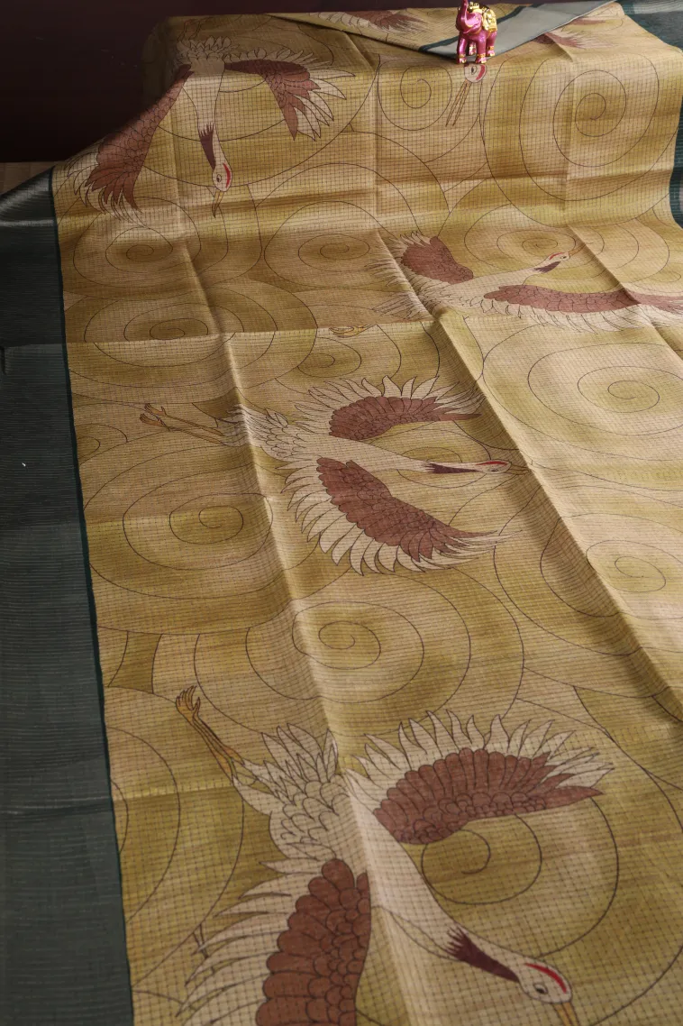 Gold Jute Sarees with Antic Zari Animal And Bird Motifs view 2