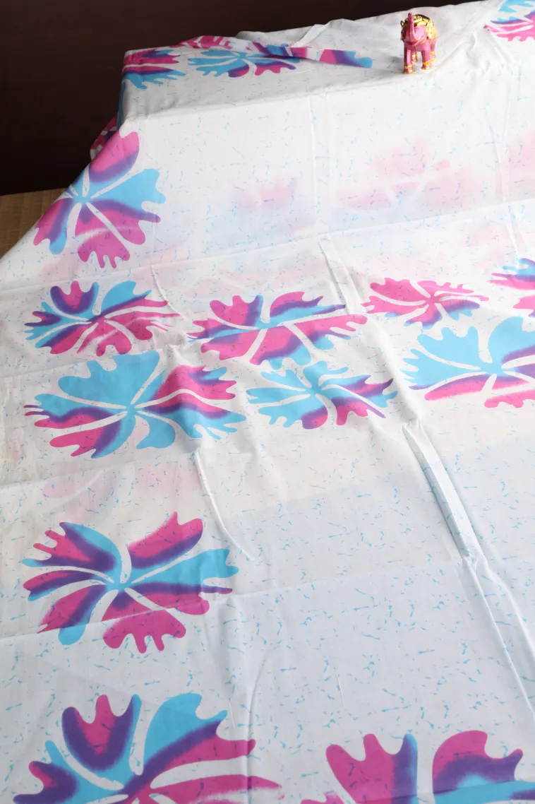 Cotton White Mul Mul Cotton Without Zari With Floral Patterns view 2
