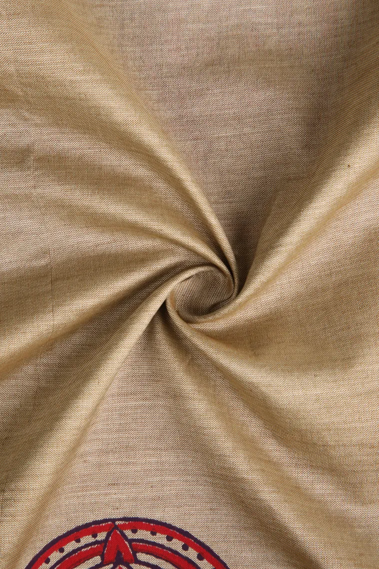 Linen White Poly Cotton Sarees Without Zari With Tribal Or Folk Art view 4